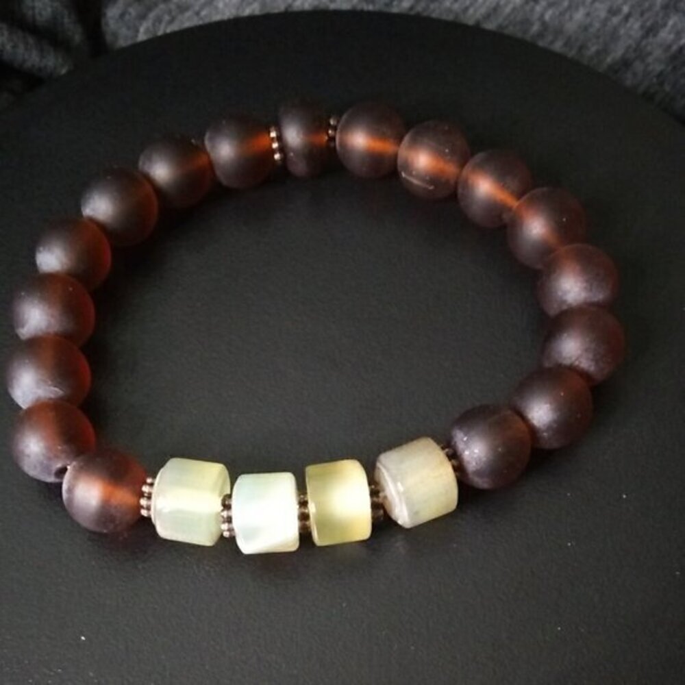 Gorgeous Rustic Bracelet #2: Recycled Brown Glass Beads + Pale Green Agates